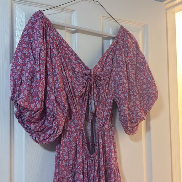 OMIKA Dress.- Pink and Purple Floral Maxi - Size Small - Like New - Tie - Picture 3 of 5